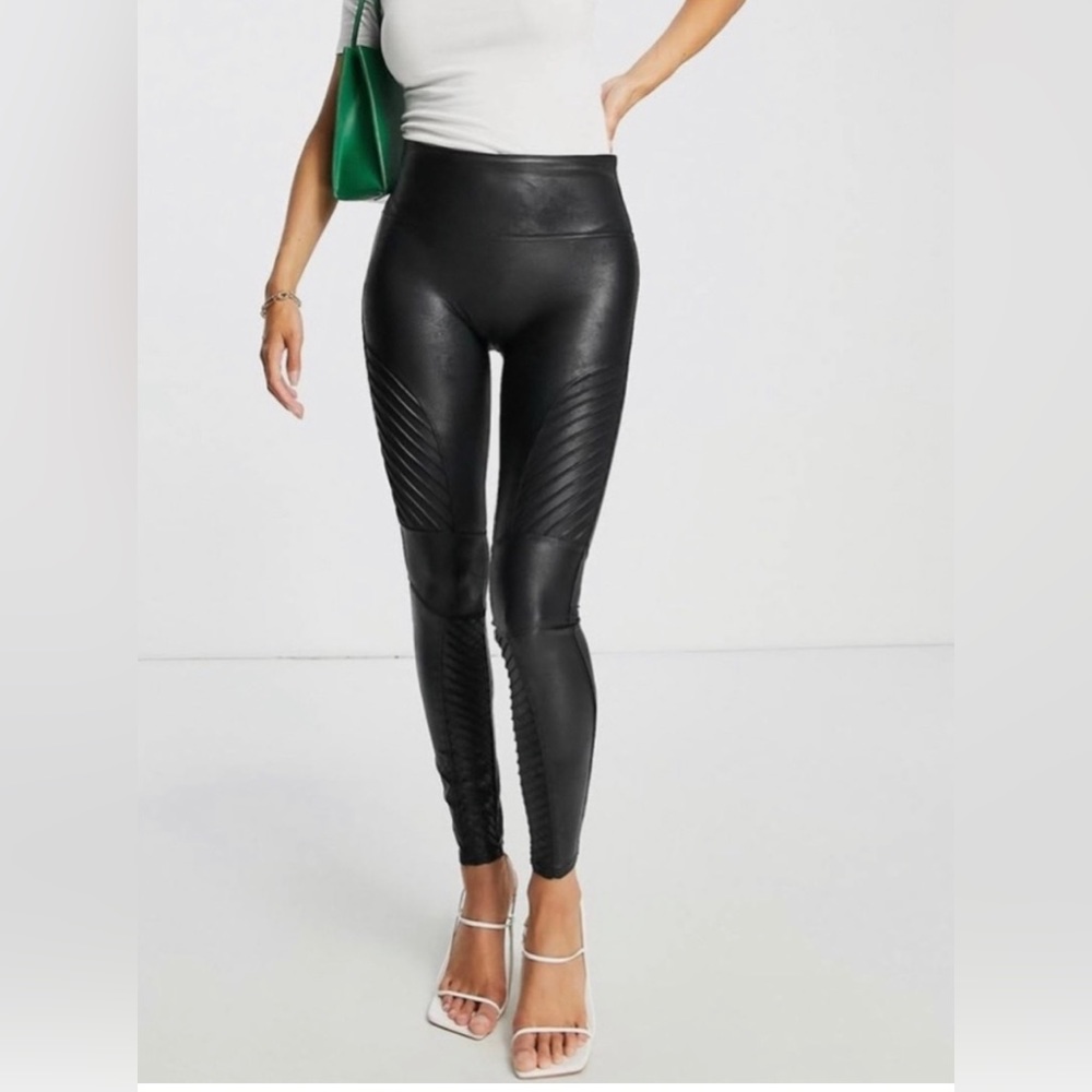 SPANX Leggings Faux Leather Moto Black Bikercore Punkcore Rocker Size L